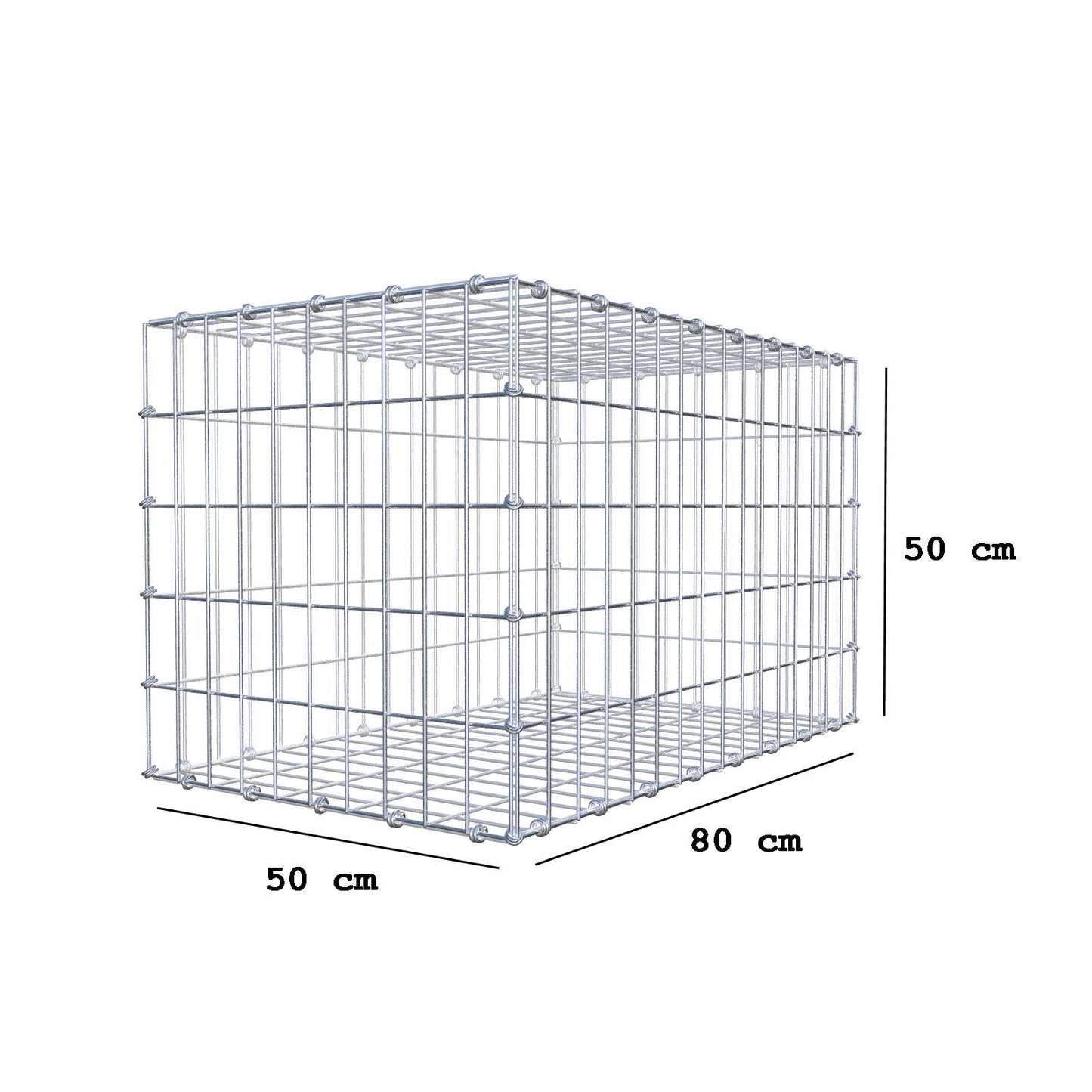 Gabione 80 cm x 50 cm x 50 cm (L x H x T), Maschenweite 5 x 10 cm, Spiralring