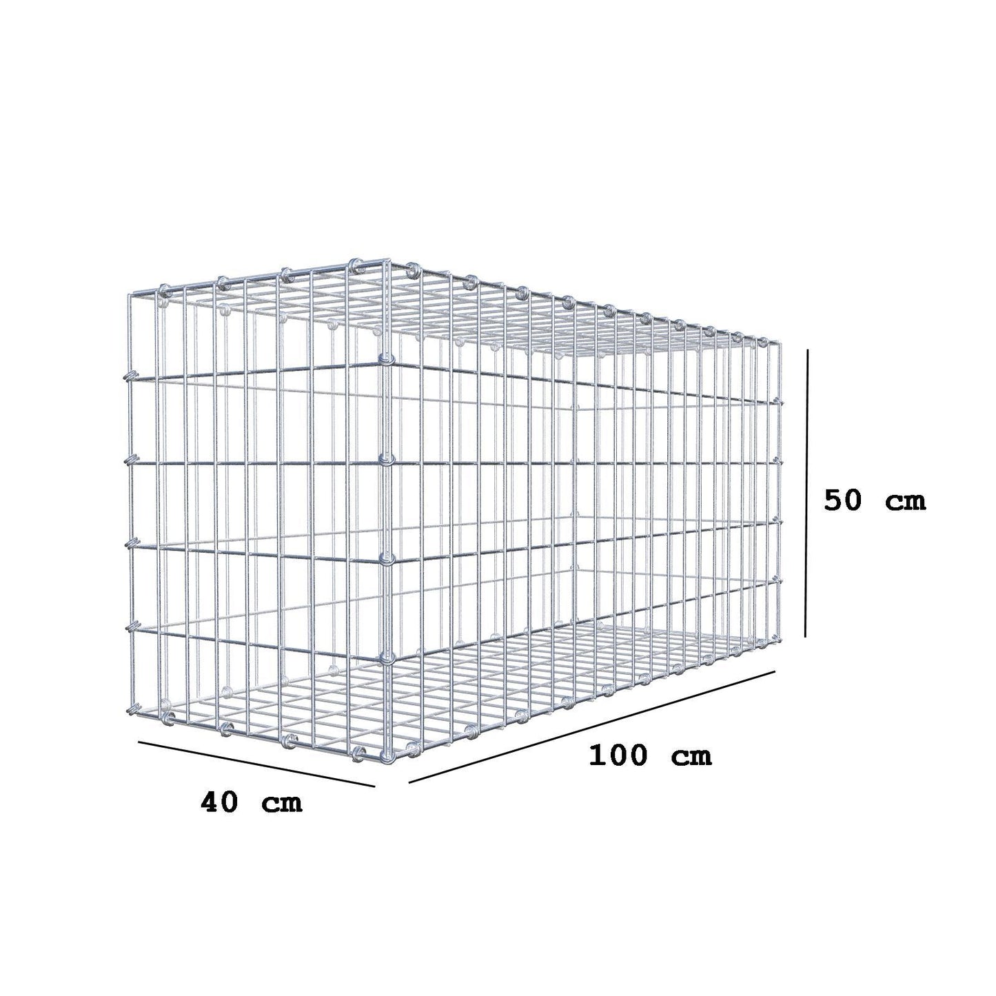 Gabião 100 cm x 50 cm x 40 cm (C x A x P), malhagem 5 x 10 cm, anel espiral