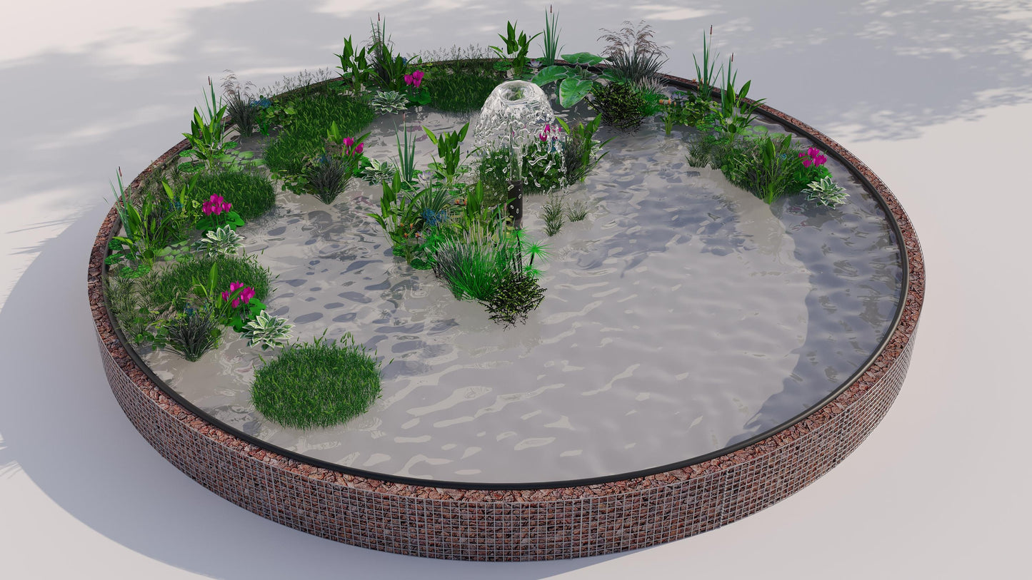 Gabion verhoogde vijver, rond, buitendiameter 292 cm, hoogte 50 cm, maaswijdte 5 x 5 cm, wanddikte 15 cm