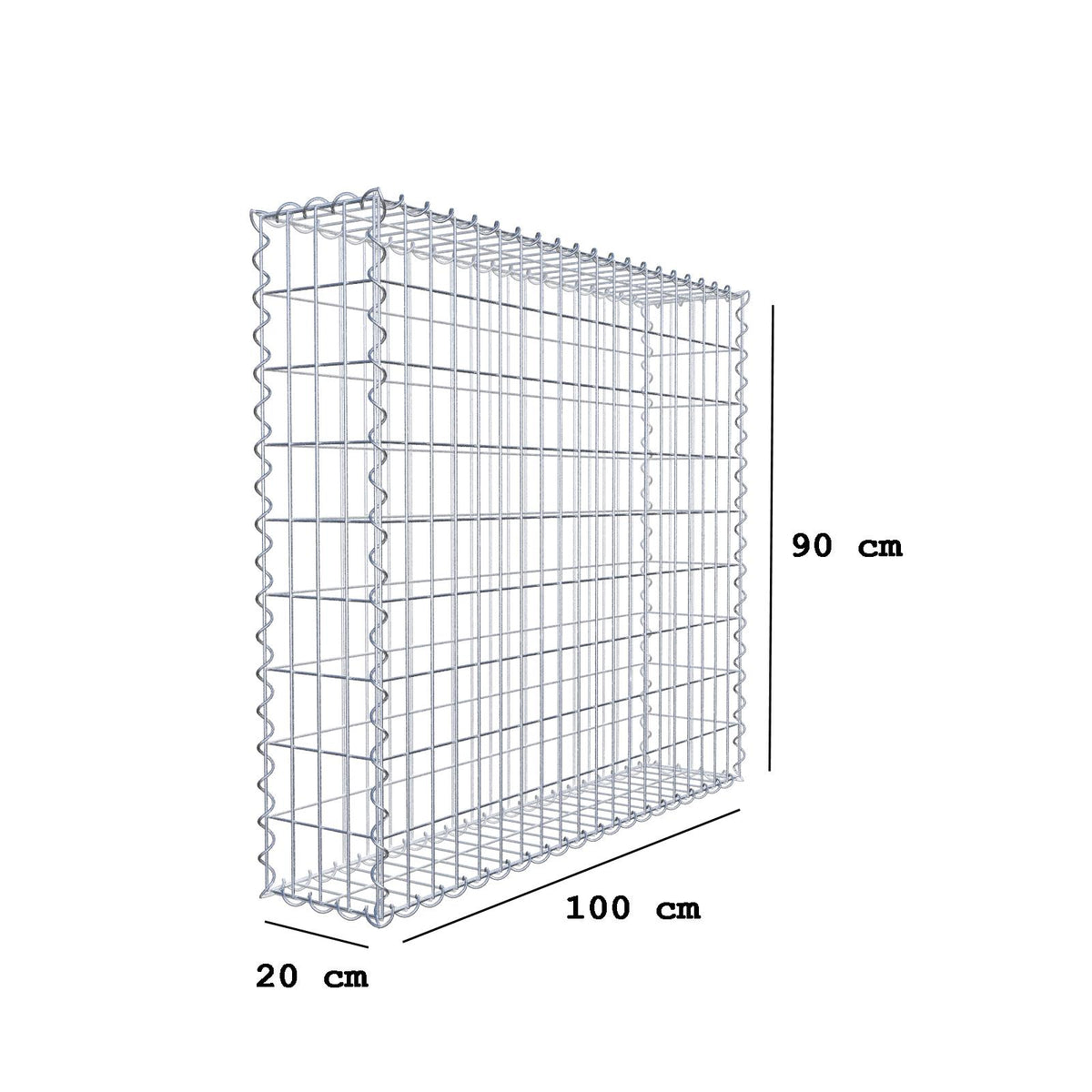 Gabbione 100 cm x 90 cm x 20 cm (L x H x P), maglia 5 cm x 10 cm, spirale