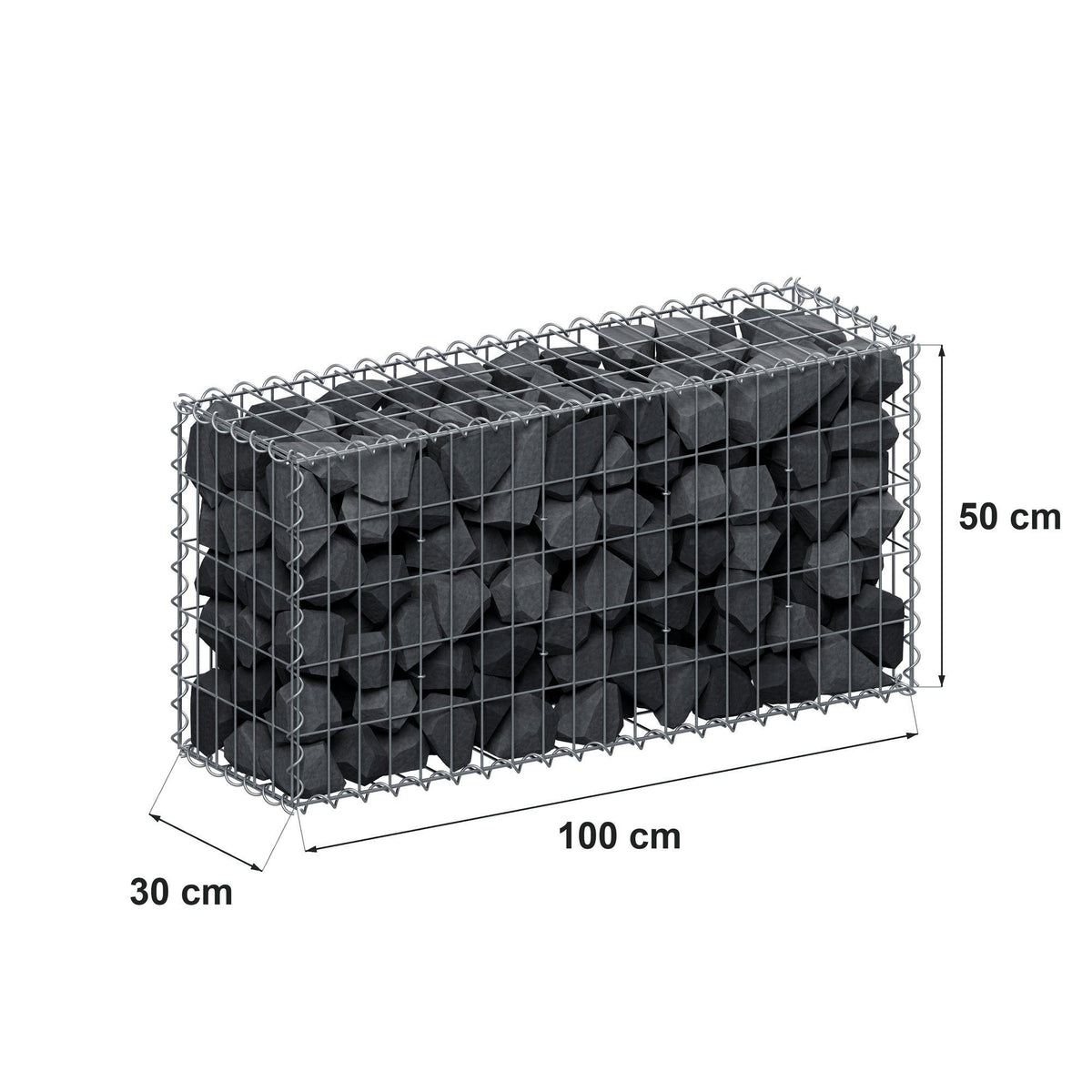 Gabion 100 cm x 50 cm x 30 cm (L x H x D), mesh size 5 cm x 10 cm, spiral