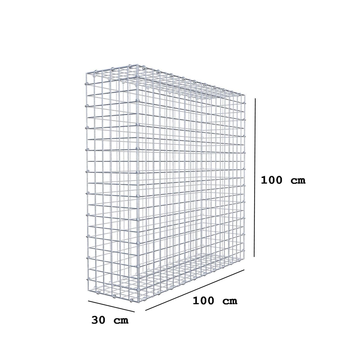Gabion 100 cm x 100 cm x 30 cm (L x H x D), maskstorlek 5 x 5 cm, spiralring