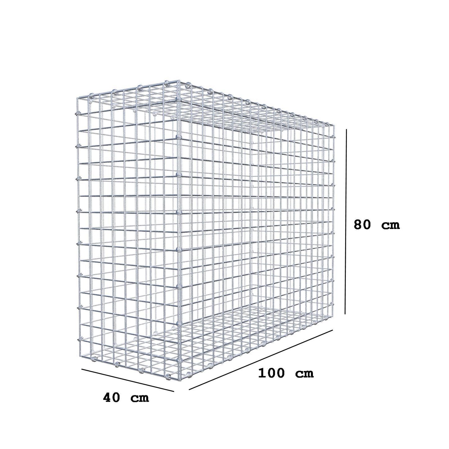 Gabião 100 cm x 80 cm x 40 cm (C x A x P), malhagem 5 x 5 cm, anel espiral