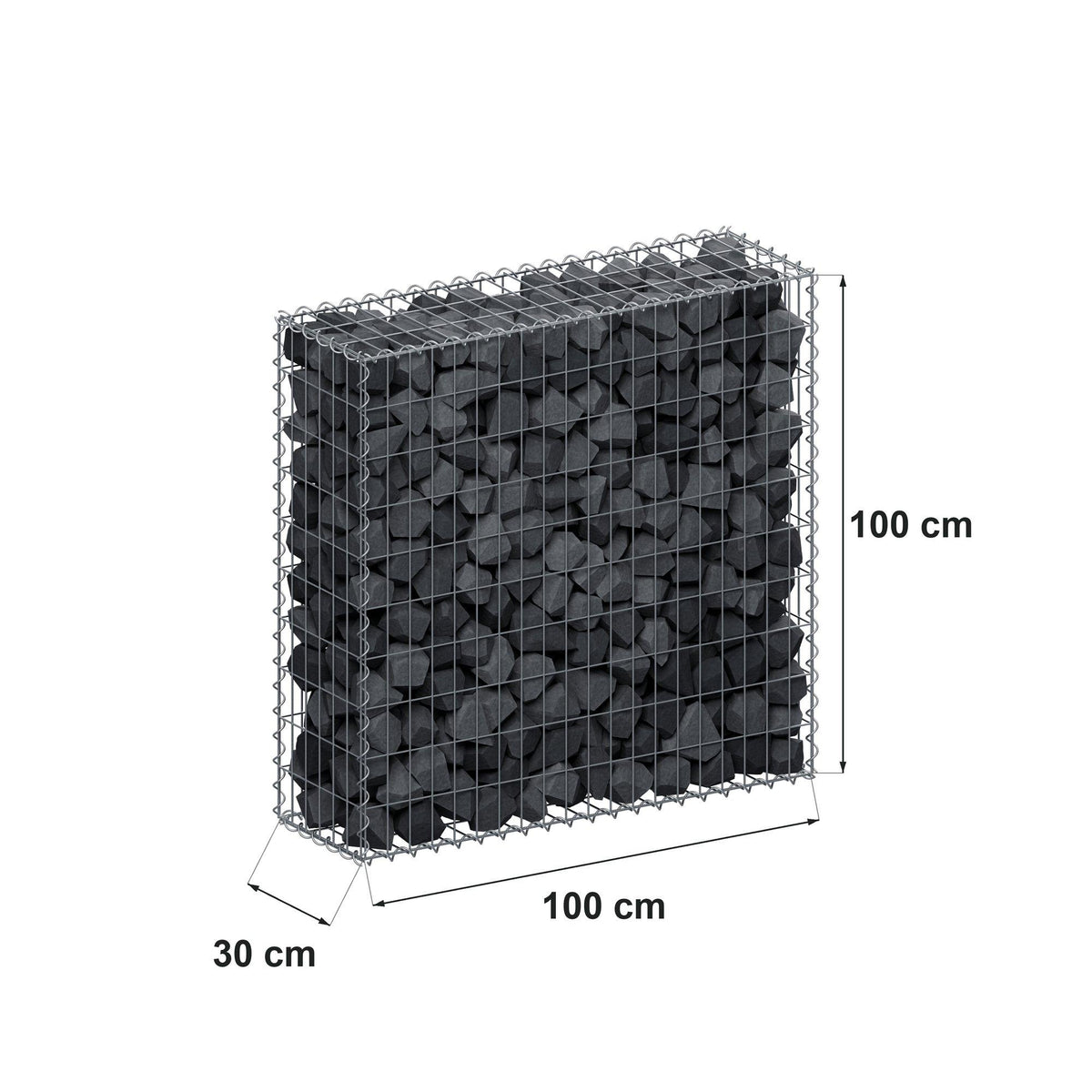 Gabion 100 cm x 100 cm x 30 cm (L x H x D), maskestørrelse 5 cm x 10 cm, spiral