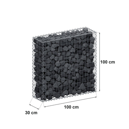 Gabion 100 cm x 100 cm x 30 cm (L x H x D), maskestørrelse 5 cm x 10 cm, spiral