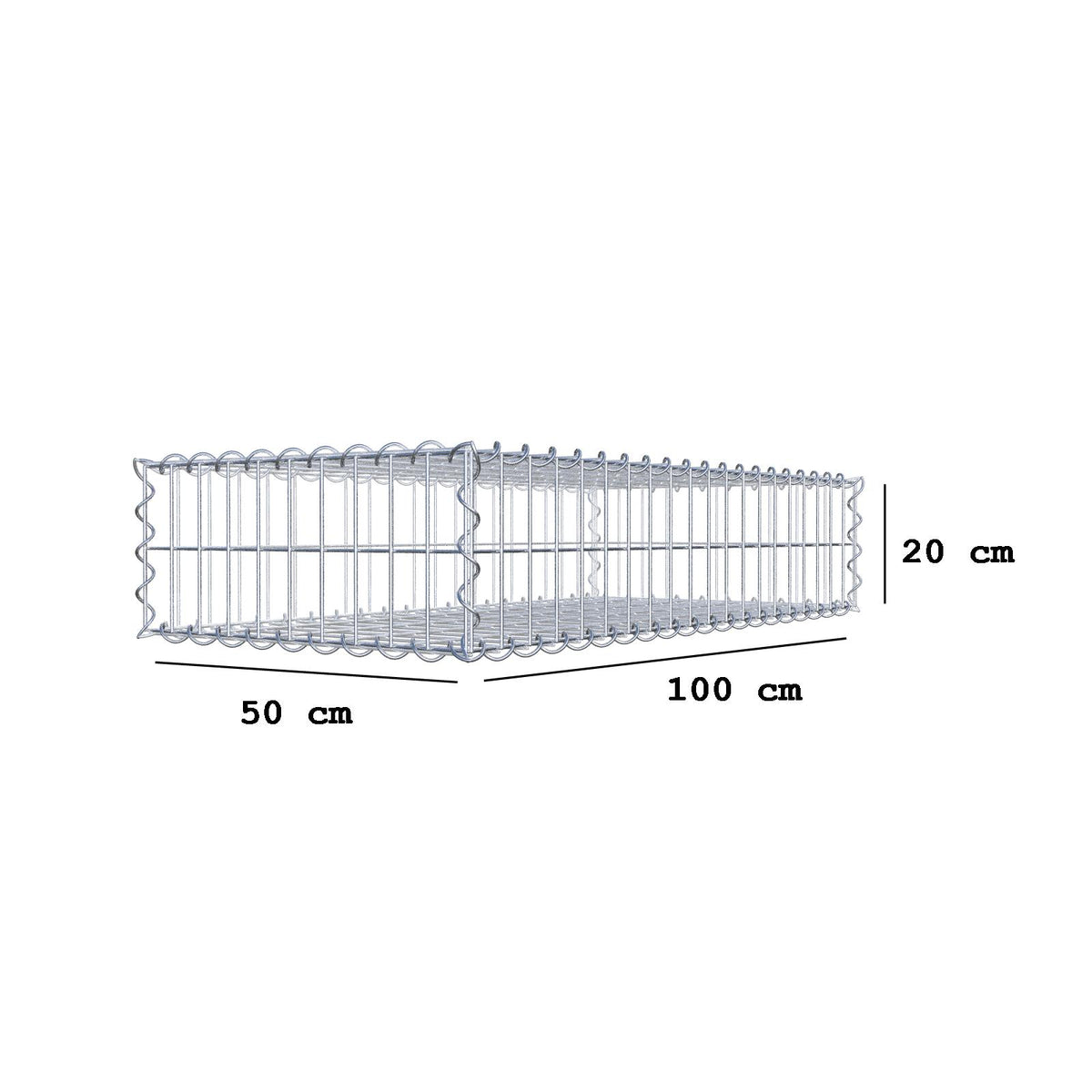 Gabion 100 cm x 20 cm x 50 cm (L x H x D), mesh size 5 cm x 10 cm, spiral