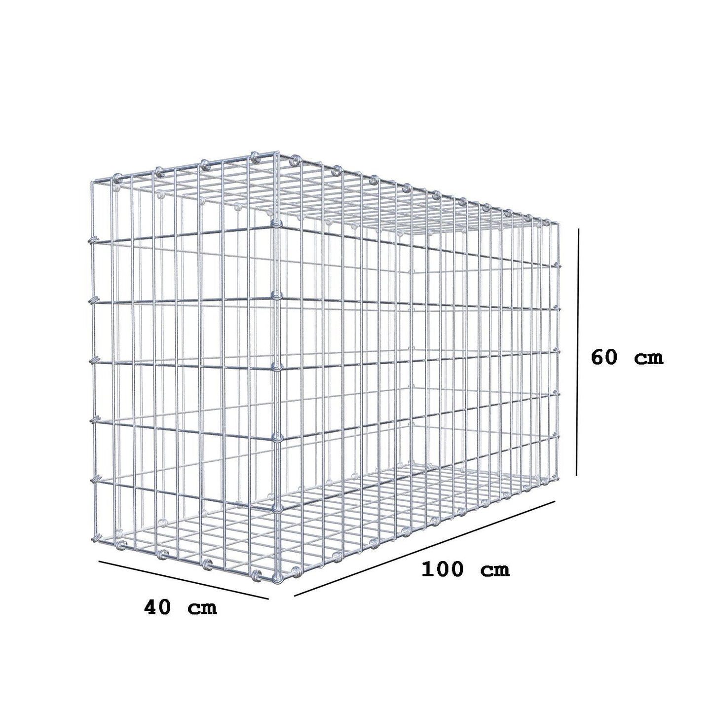 Gabione 100 cm x 60 cm x 40 cm (L x H x T), Maschenweite 5 x 10 cm, Spiralring