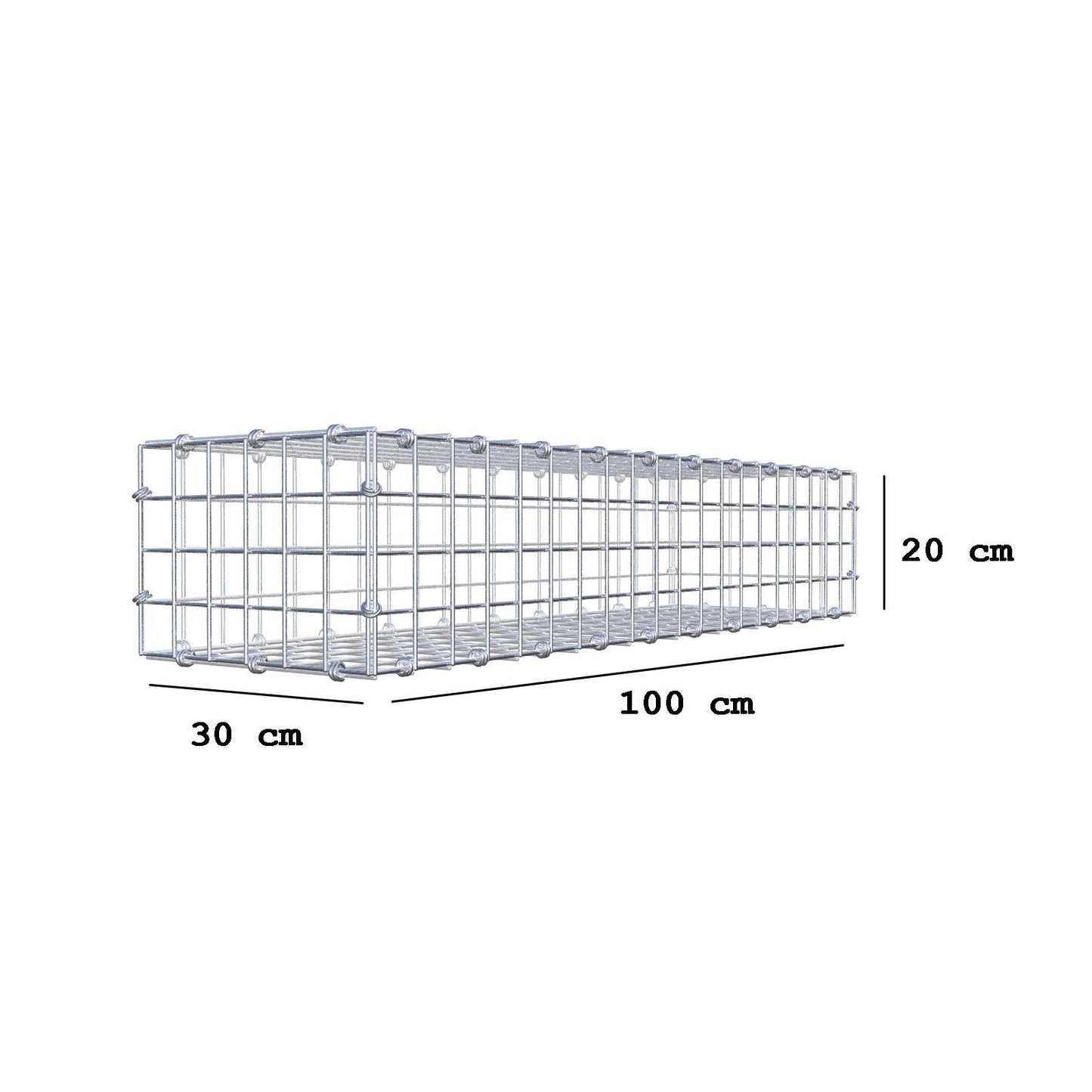 Gabion 100 cm x 20 cm x 30 cm (L x H x D), maskestørrelse 5 x 5 cm, spiralring