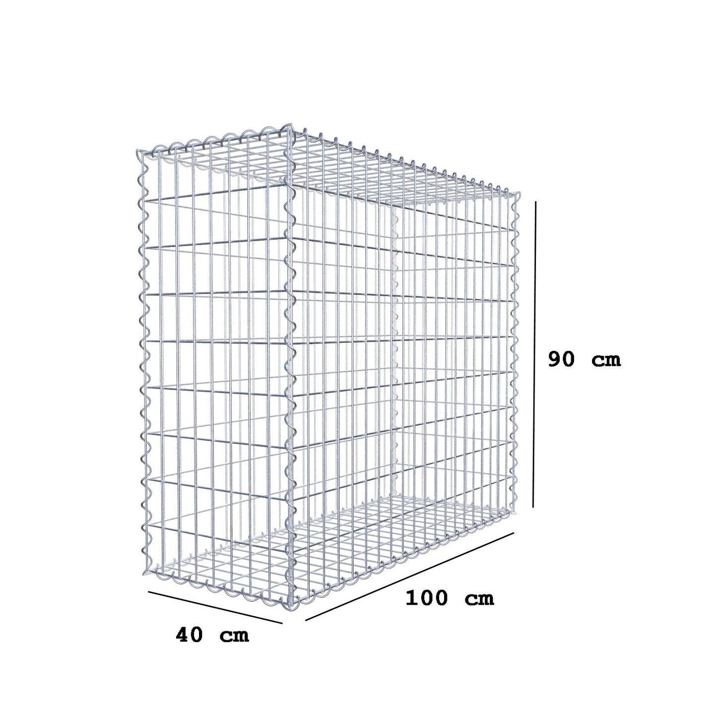 Gabione 100 cm x 90 cm x 40 cm (L x H x T), Maschenweite 5 cm x 10 cm, Spirale