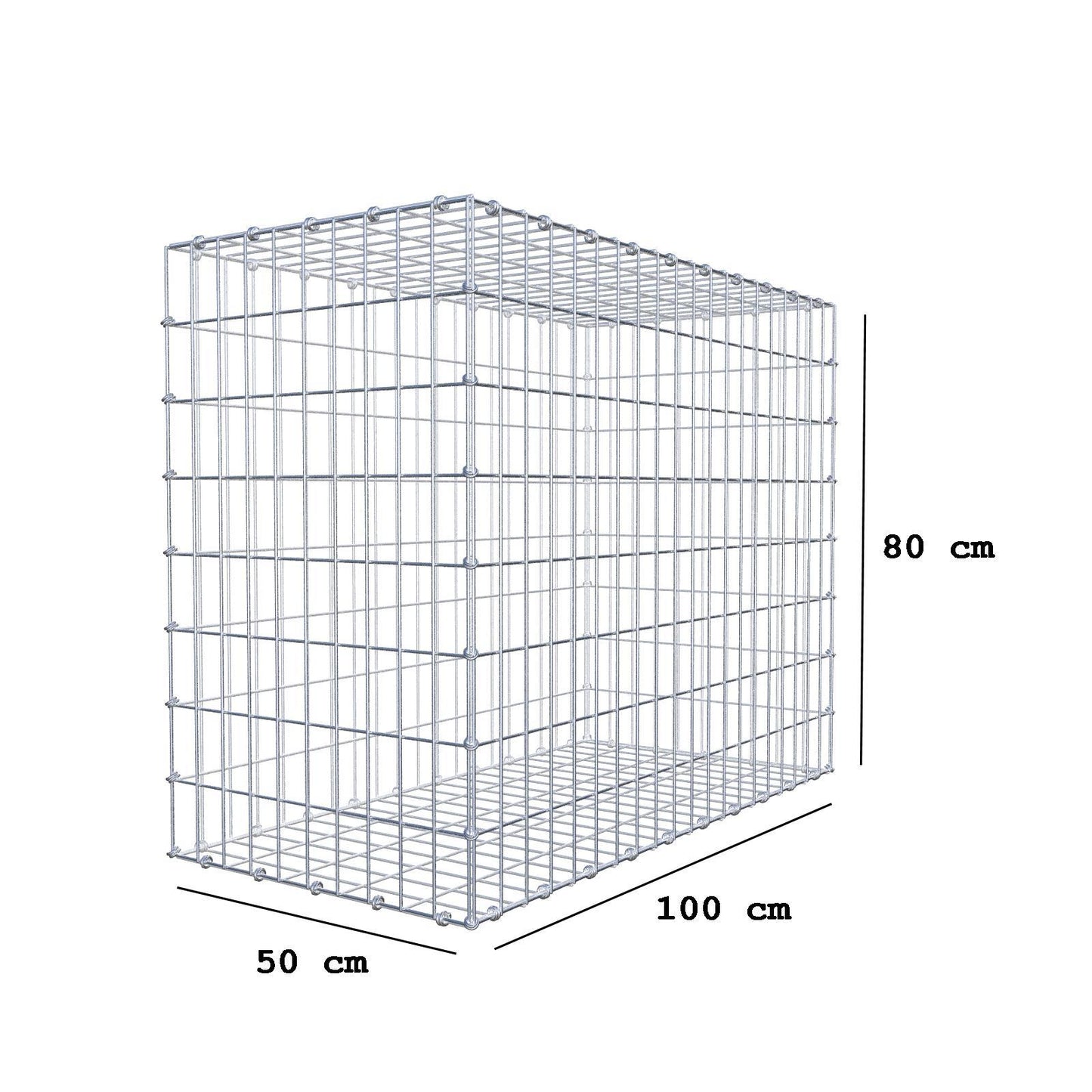Gabione 100 cm x 80 cm x 50 cm (L x H x T), Maschenweite 5 x 10 cm, Spiralring