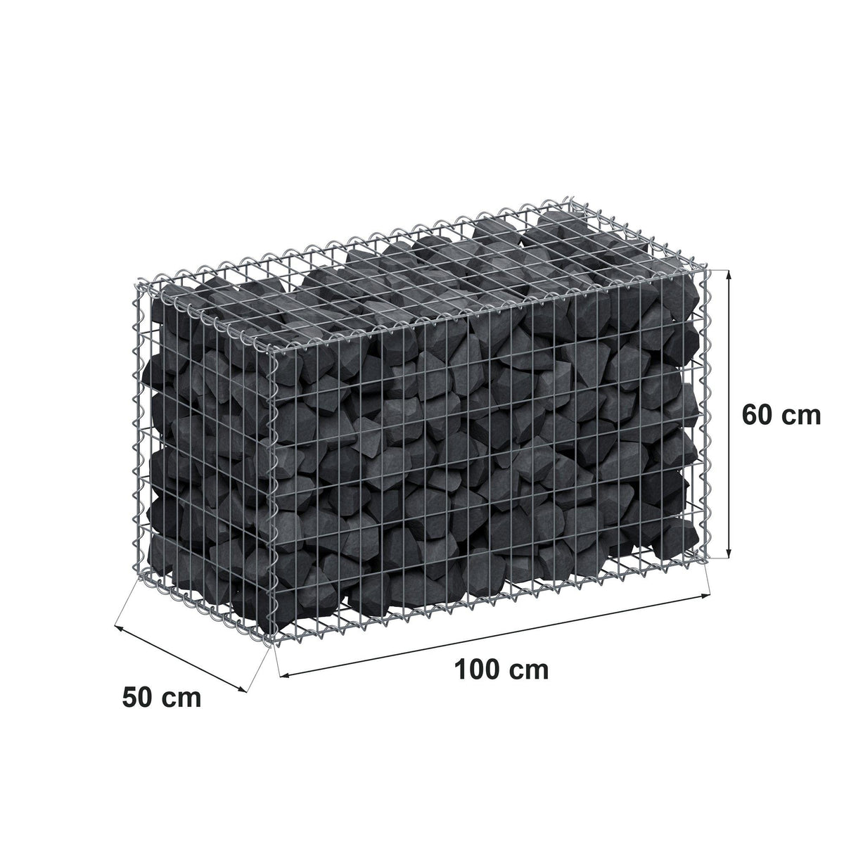 Gabion 100 cm x 60 cm x 50 cm (L x H x D), maskestørrelse 5 cm x 10 cm, spiral