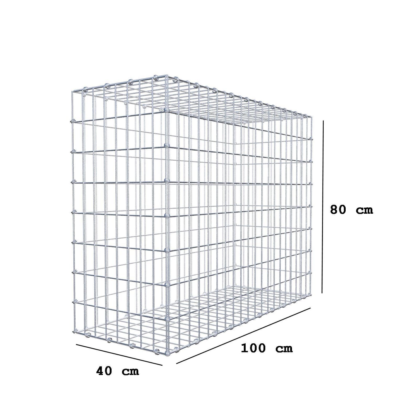 Gabione 100 cm x 80 cm x 40 cm (L x H x T), Maschenweite 5 x 10 cm, Spiralring
