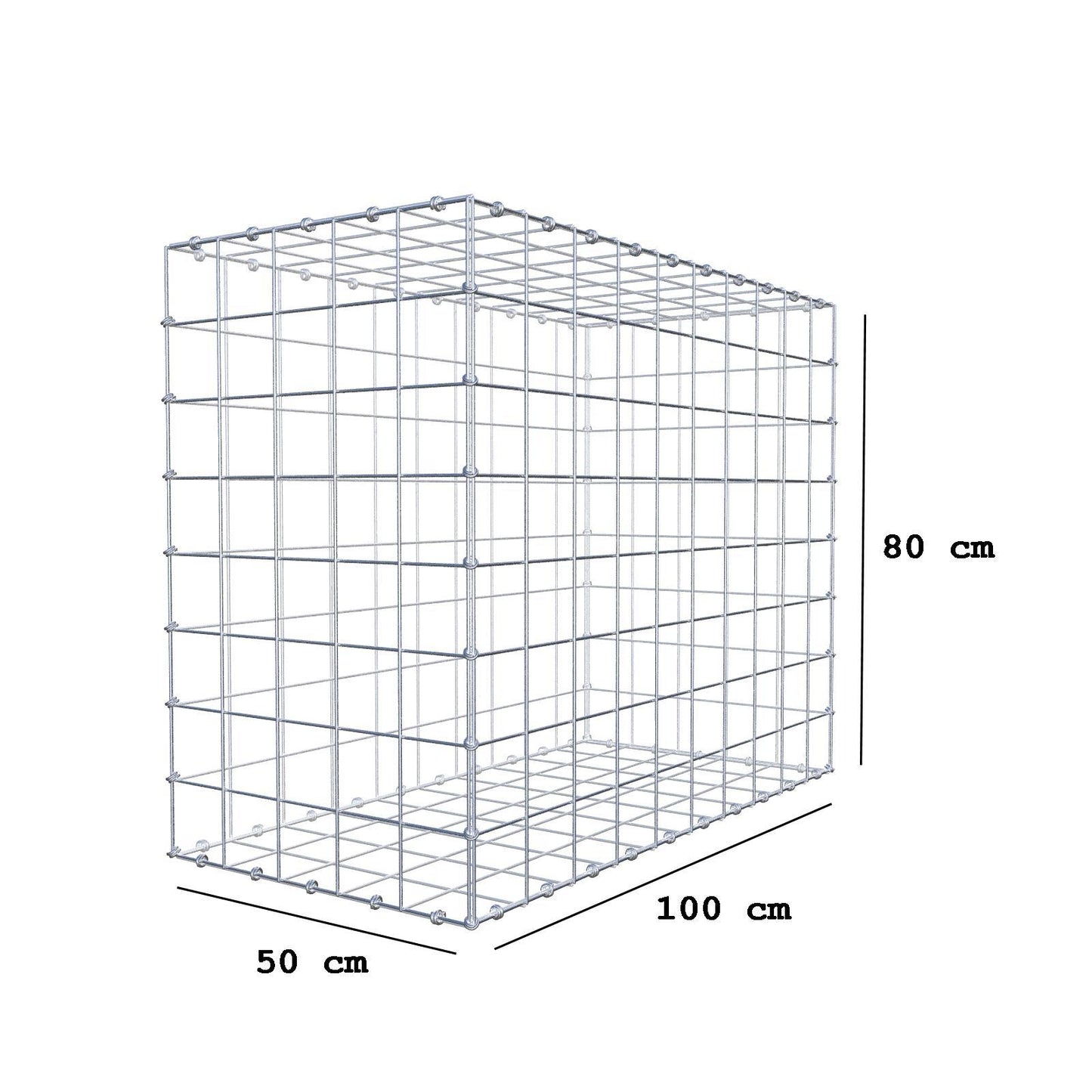 Gabion 100 cm x 80 cm x 50 cm (L x H x D), maskstorlek 10 x 10 cm, spiralring