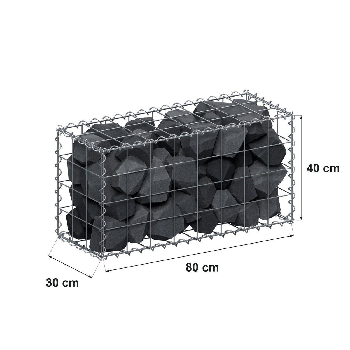 Gabion 80 cm x 40 cm x 30 cm (L x H x P), mailles 10 cm x 10 cm, spirale