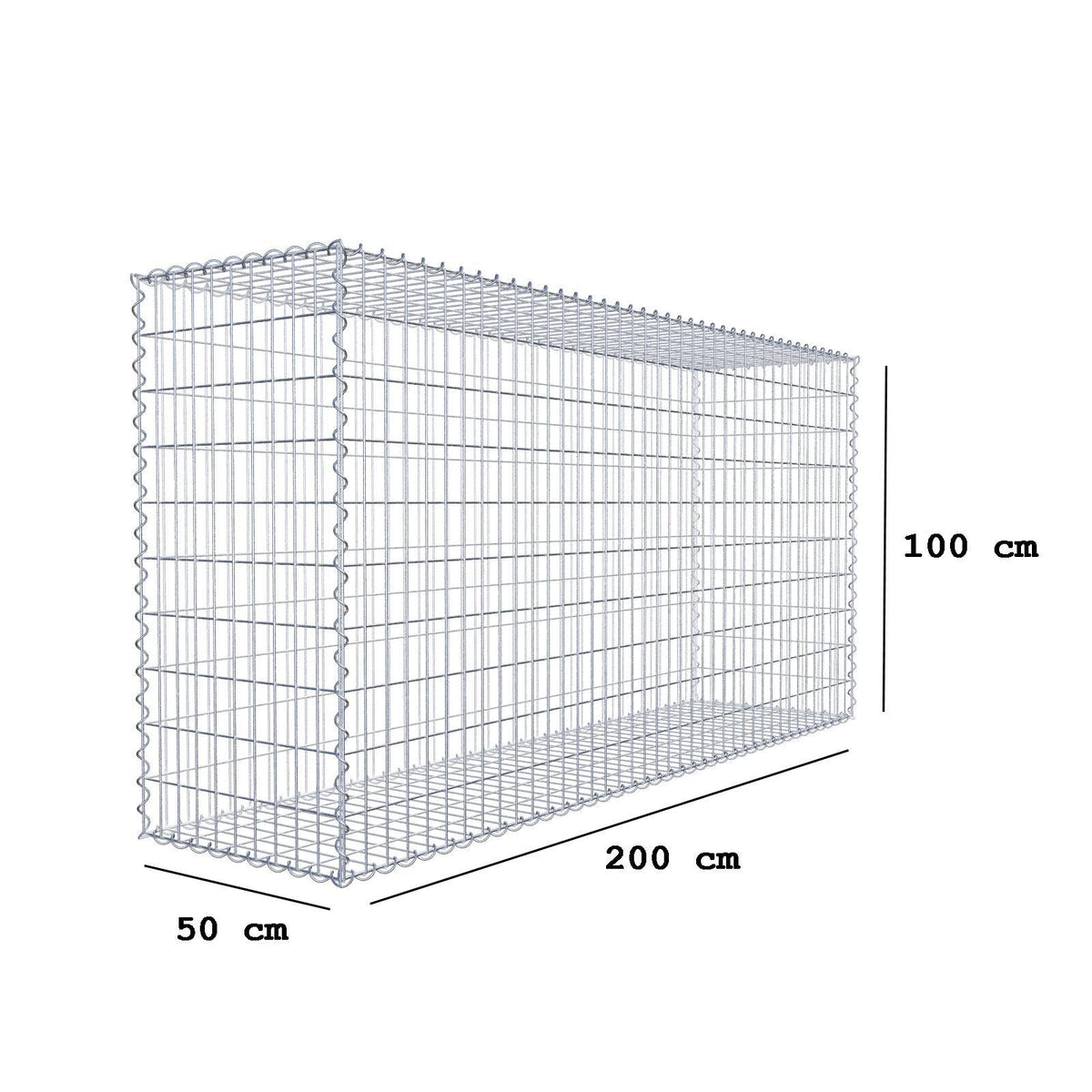 Gabbione 200 cm x 100 cm x 50 cm (L x H x P), maglia 5 cm x 10 cm, spirale