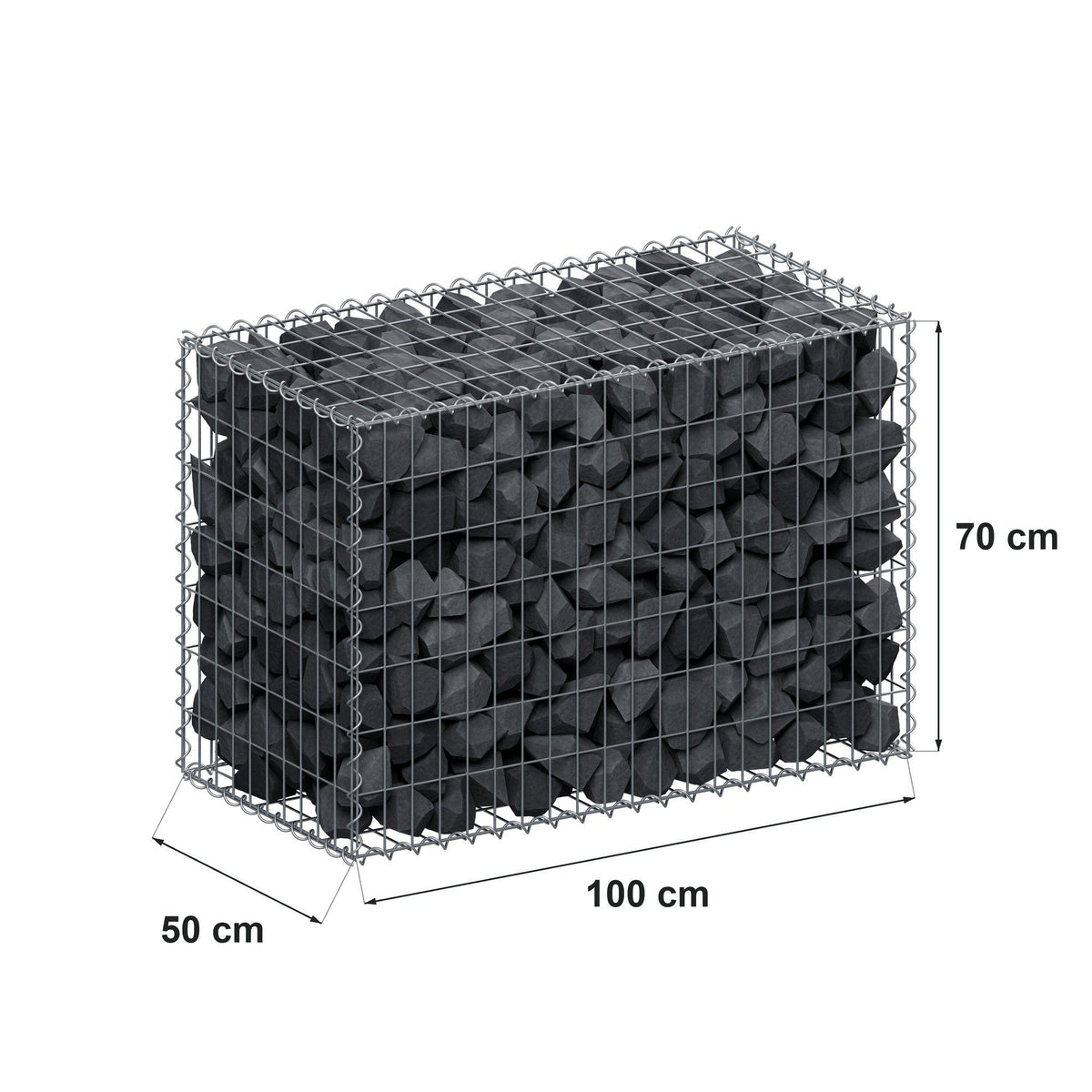 Gabion 100 cm x 70 cm x 50 cm (L x H x D), mesh size 5 cm x 10 cm, spiral