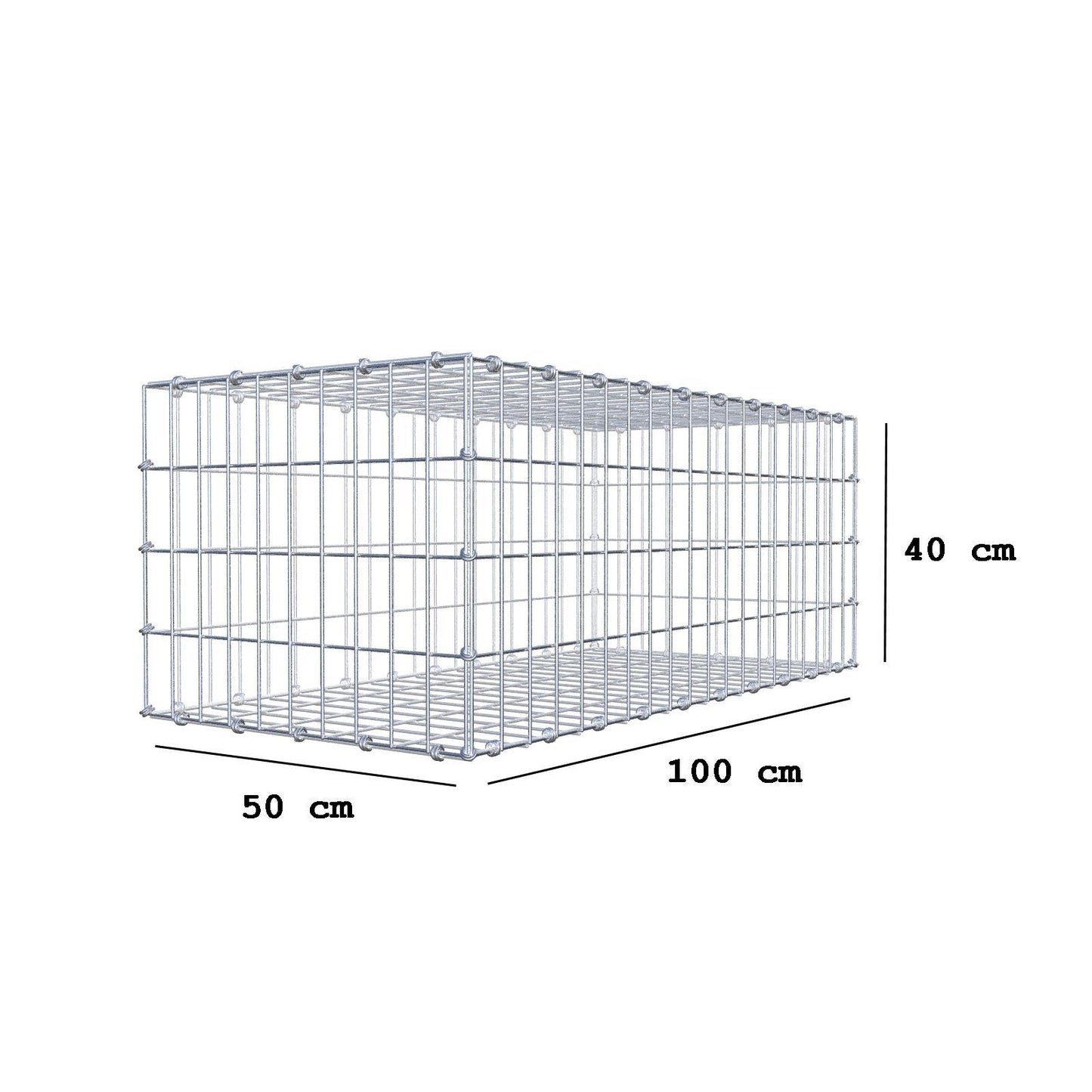 Gabião 100 cm x 40 cm x 50 cm (C x A x P), malhagem 5 x 10 cm, anel espiral