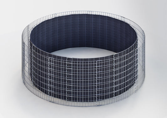 Rond verhoogd bed, buitendiameter 262 cm, hoogte 80 cm, maaswijdte 5 x 10 cm, wanddikte 15 cm