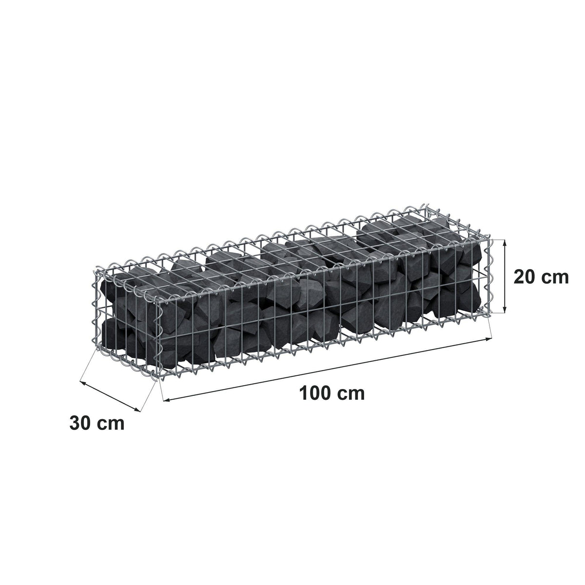 Schanskorf 100 cm x 20 cm x 30 cm (L x H x D), maaswijdte 5 cm x 10 cm, spiraalvormig