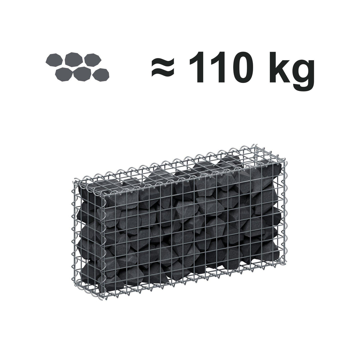 Gabione 80 cm x 40 cm x 20 cm (L x H x T), Maschenweite 5 cm x 5 cm, Spirale