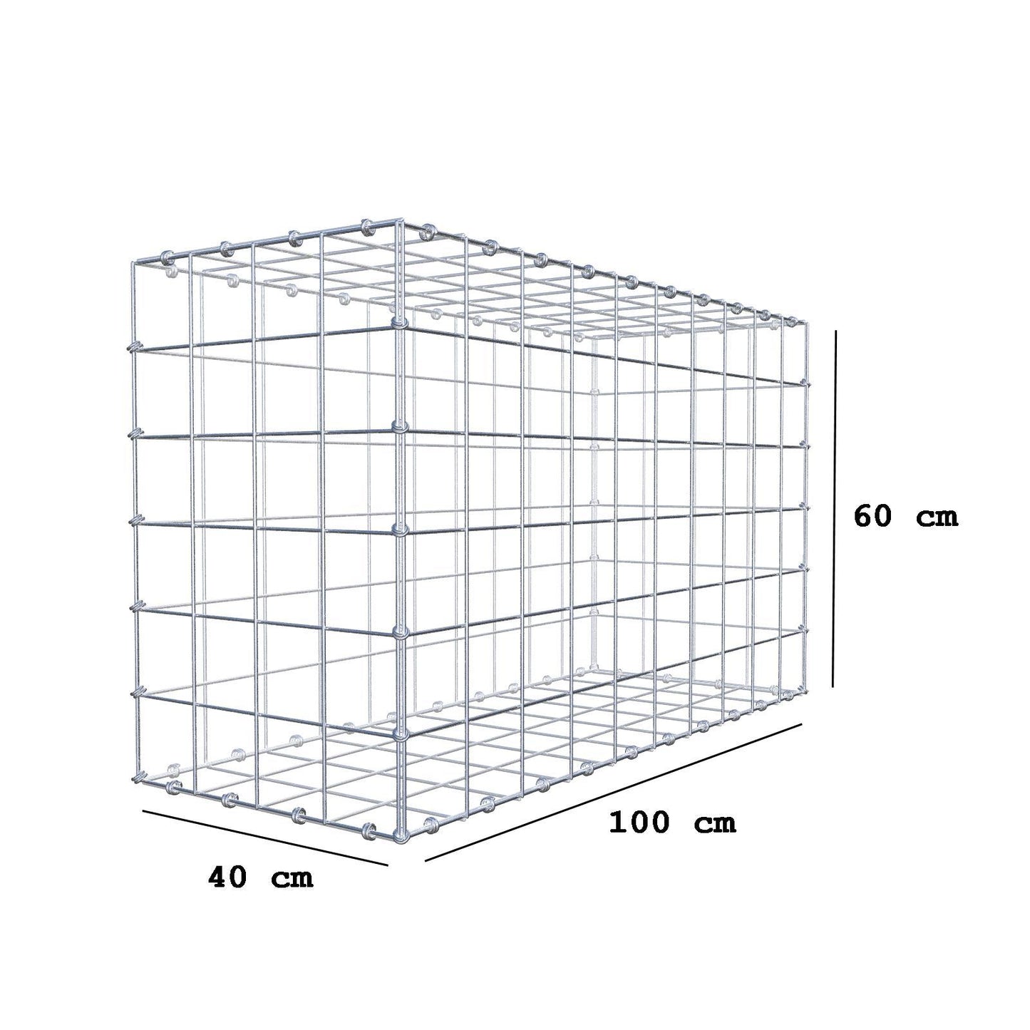 Gabião 100 cm x 60 cm x 40 cm (C x A x P), malhagem 10 x 10 cm, anel espiral