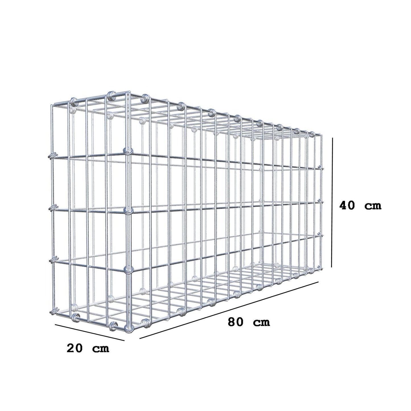 Gabbione 80 cm x 40 cm x 20 cm (L x H x P), maglia 5 x 10 cm, anello a spirale