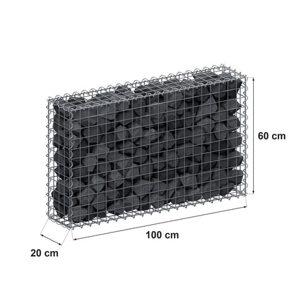 Gabion 100 cm x 60 cm x 20 cm (L x H x D), maskestørrelse 5 cm x 5 cm, spiral