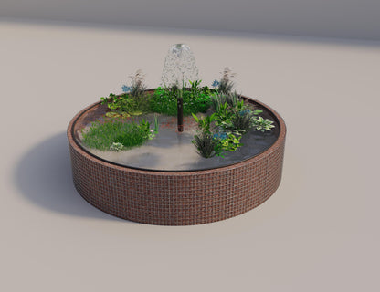 Estanque elevado de gaviones redondo, diámetro exterior 352 cm, altura 80 cm, luz de malla 5 x 5 cm, espesor de pared 15 cm