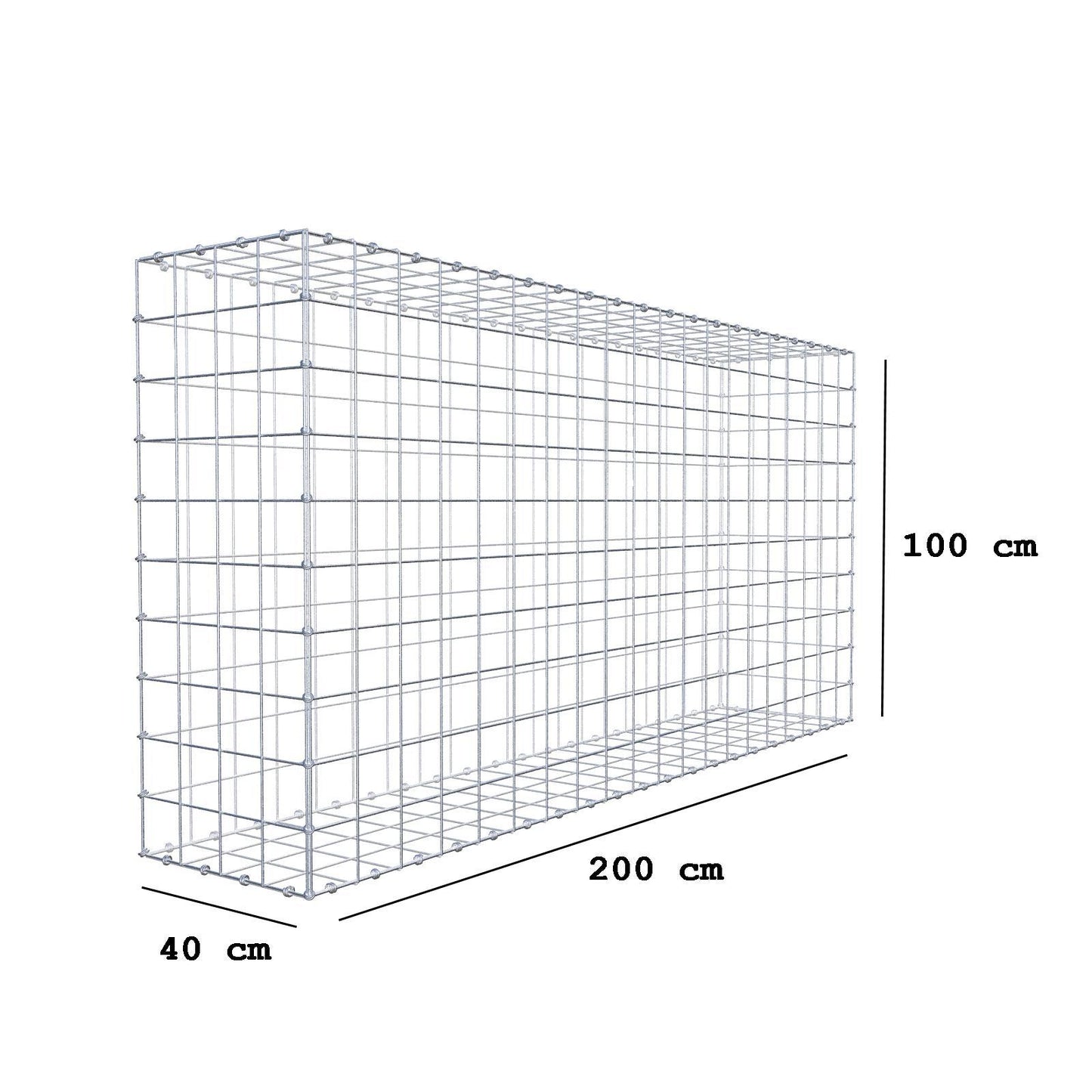 Gabion 200 cm x 100 cm x 40 cm (L x H x D), mesh size 10 x 10 cm, spiral ring