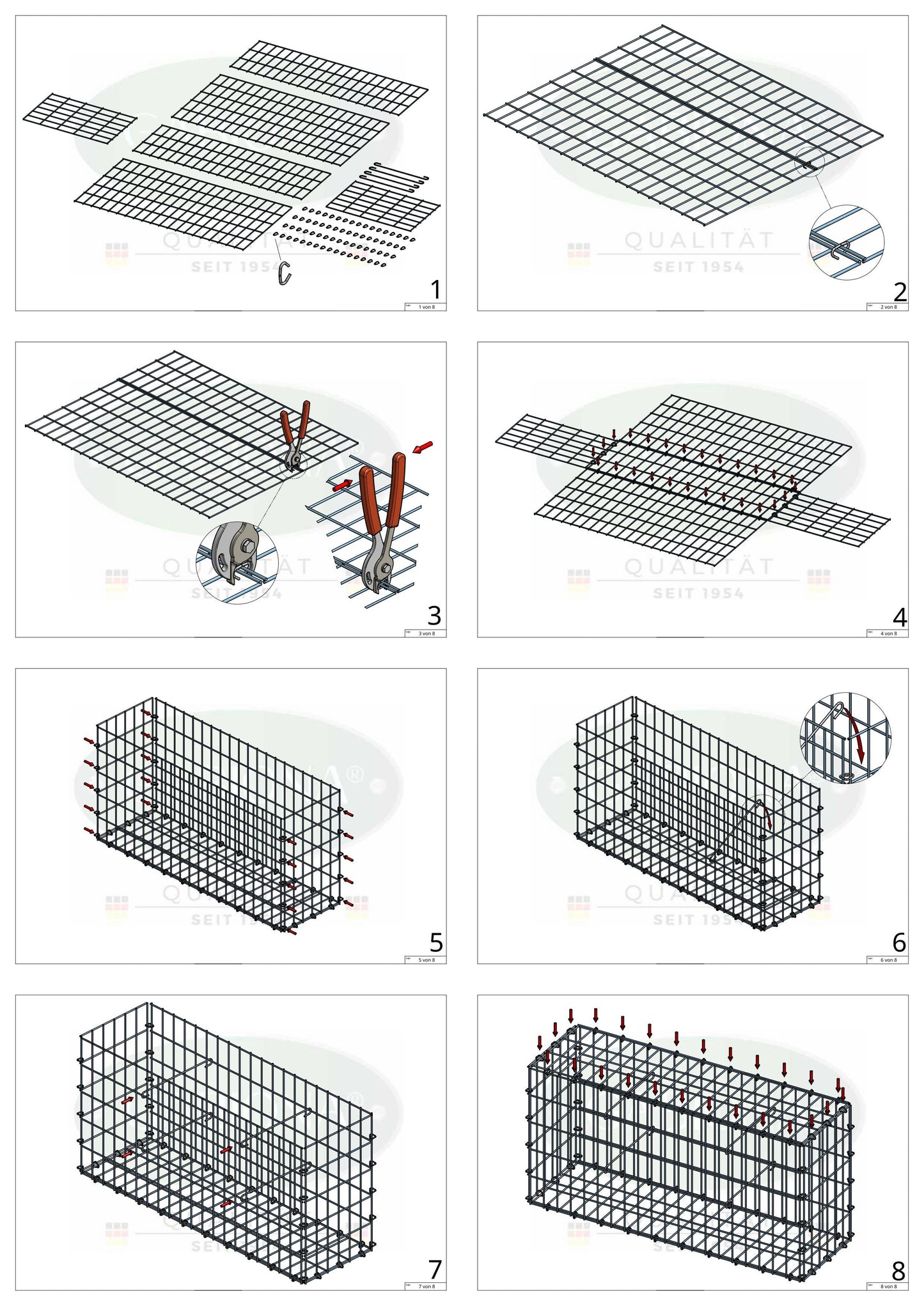 Gabion 100 cm x 70 cm x 50 cm (L x H x P), mailles 5 cm x 10 cm, anneau en C
