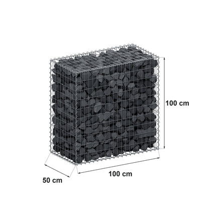 Schanskorf 100 cm x 100 cm x 50 cm (L x H x D), maaswijdte 5 cm x 10 cm, spiraalvormig