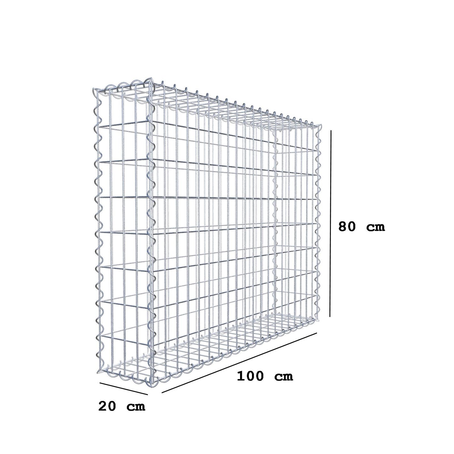 Gabione 100 cm x 80 cm x 20 cm (L x H x T), Maschenweite 5 cm x 10 cm, Spirale