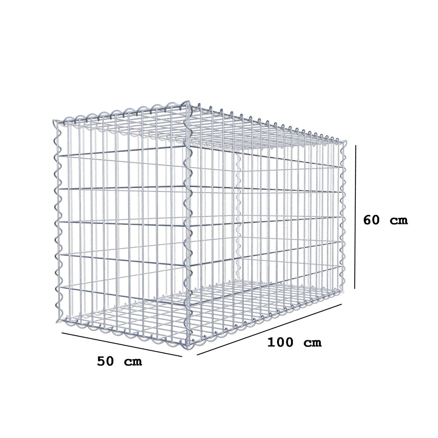 Gabione 100 cm x 60 cm x 50 cm (L x H x T), Maschenweite 5 cm x 10 cm, Spirale