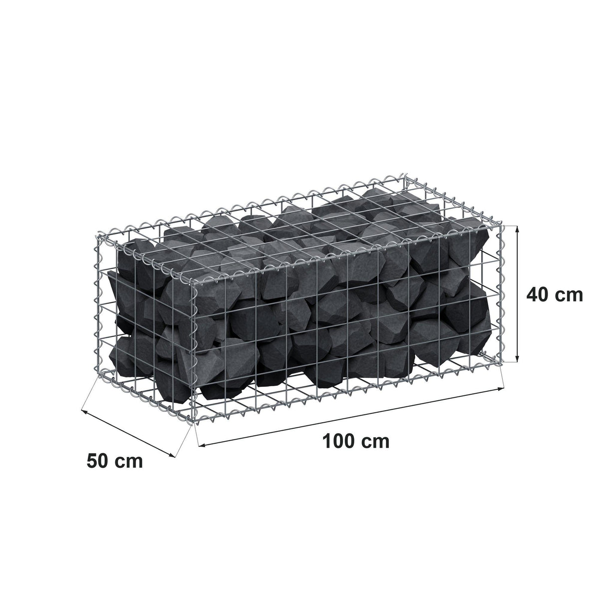 Gabion 100 cm x 40 cm x 50 cm (L x H x D), mesh size 10 cm x 10 cm, spiral