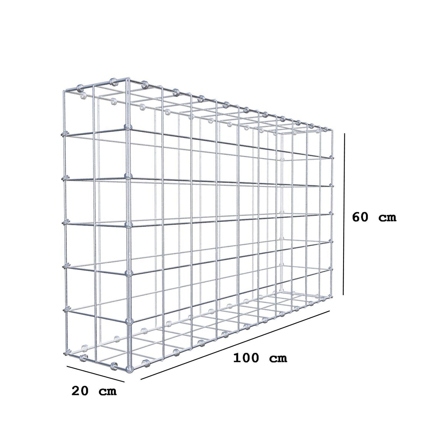 Gabione 100 cm x 60 cm x 20 cm (L x H x T), Maschenweite 10 x 10 cm, Spiralring