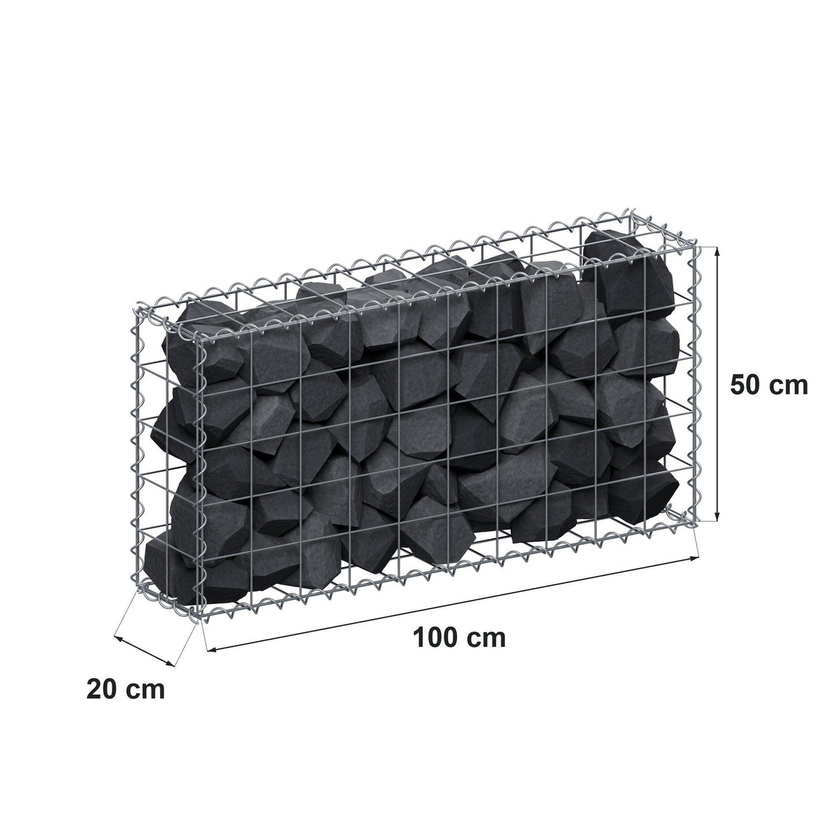 Gabion 100 cm x 50 cm x 20 cm (L x H x P), mailles 10 cm x 10 cm, spirale