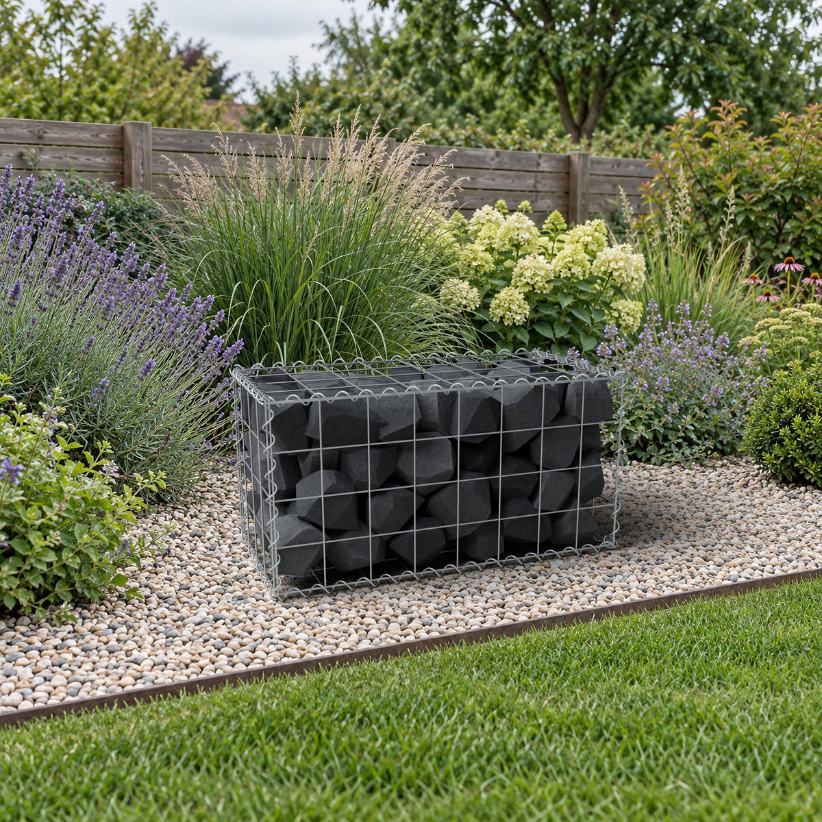 Schanskorf 80 cm x 40 cm x 40 cm (L x H x D), maaswijdte 10 cm x 10 cm, spiraalvormig