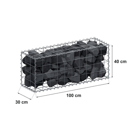 Gabion 100 cm x 40 cm x 30 cm (L x H x D), maskestørrelse 10 cm x 10 cm, spiral