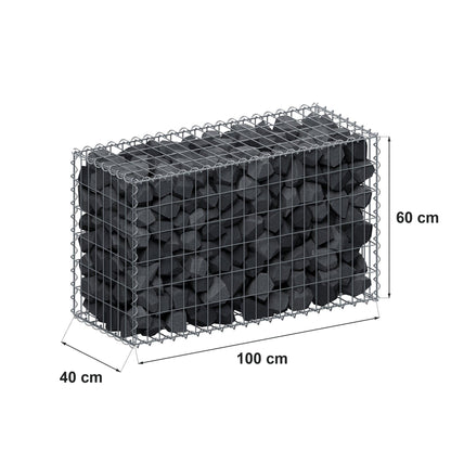 Gabion 100 cm x 60 cm x 40 cm (L x H x D), maskestørrelse 5 cm x 10 cm, spiral