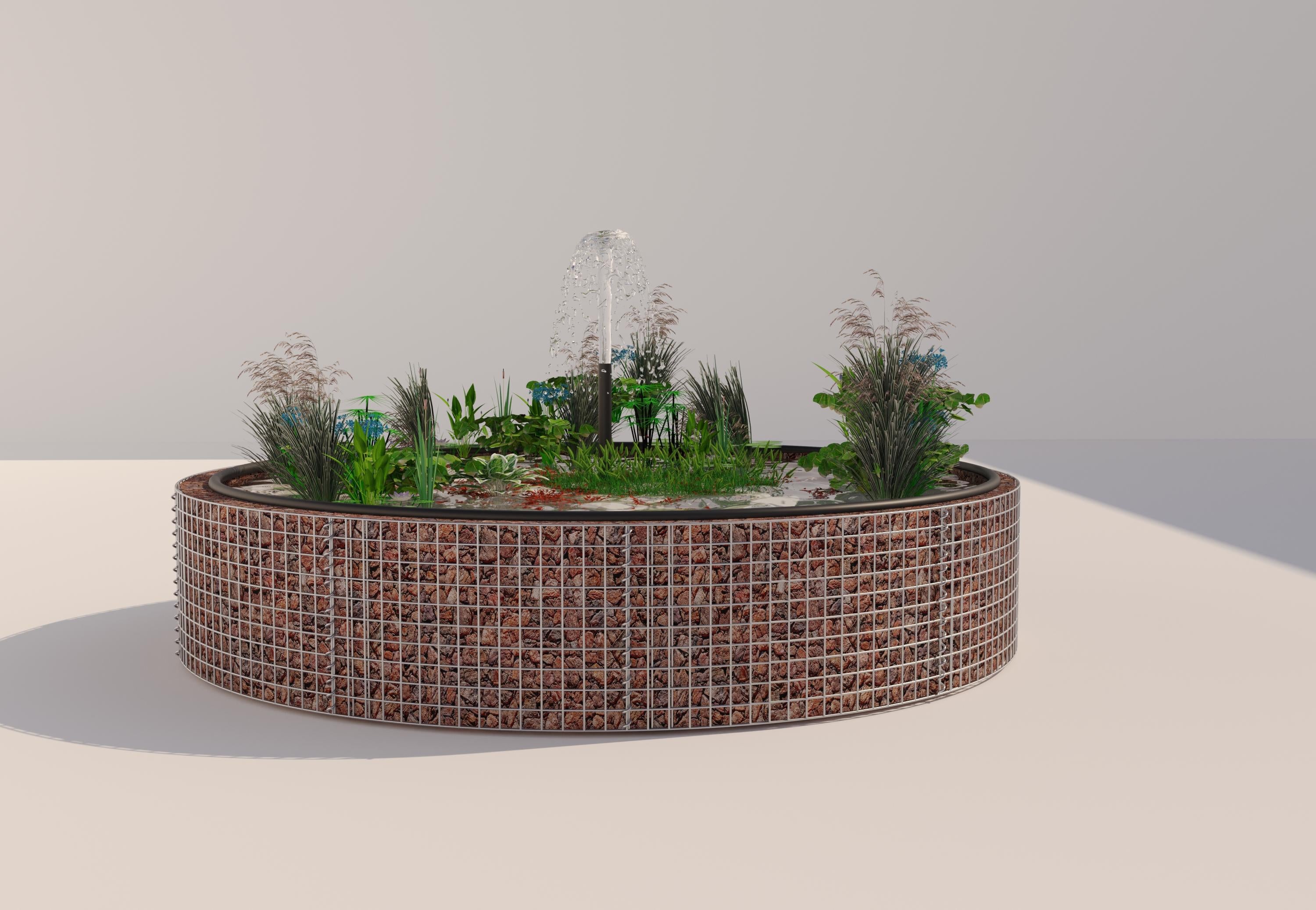Estanque elevado de gaviones redondo, diámetro exterior 262 cm, altura 50 cm, luz de malla 5 x 5 cm, espesor de pared 15 cm