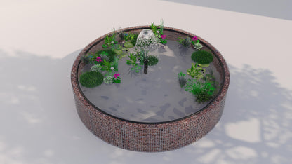 Tanque elevado de gabiões, redondo, diâmetro exterior 202 cm, altura 80 cm, dimensão da malha 5 x 5 cm, espessura da parede 15 cm