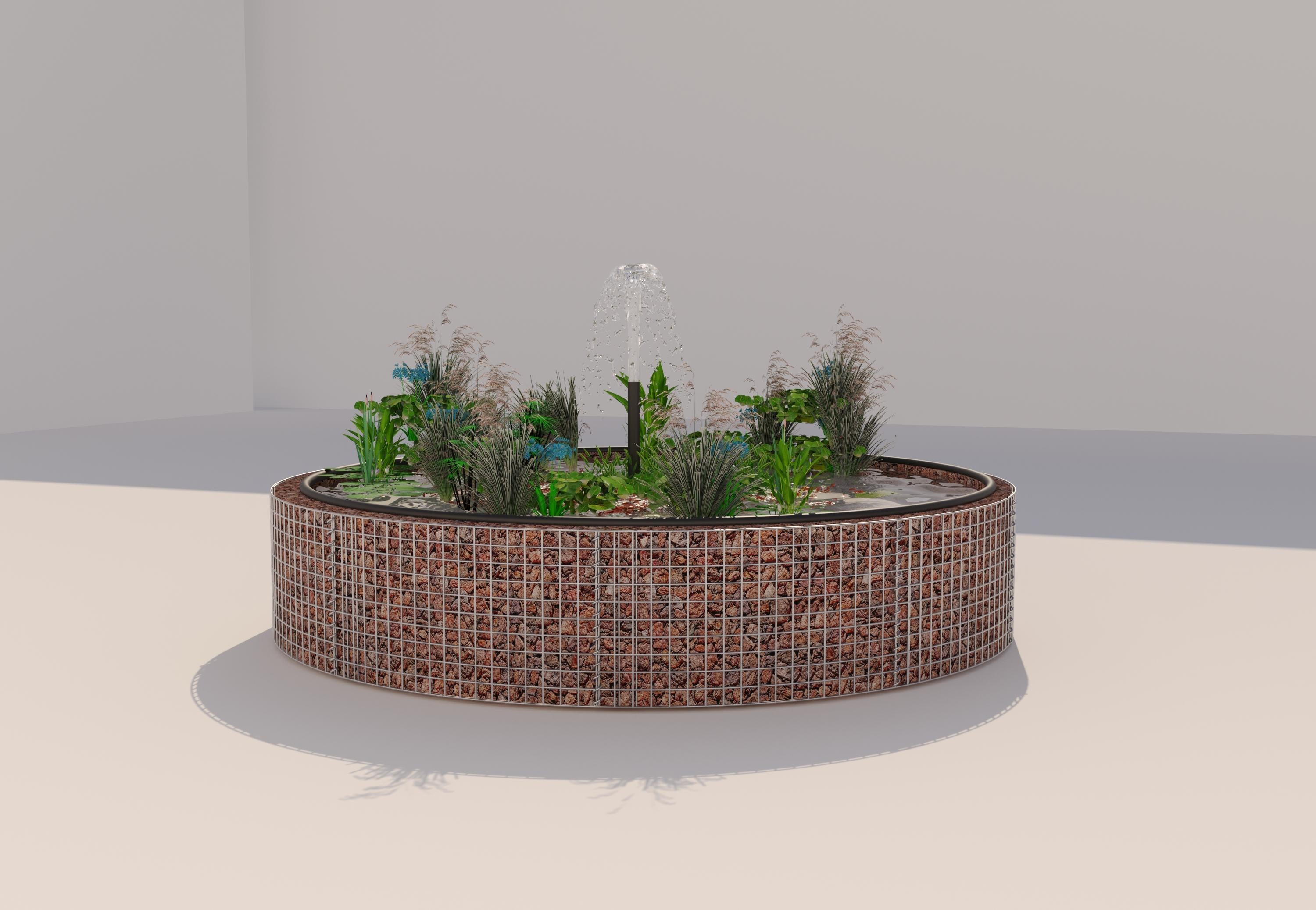 Estanque elevado de gaviones redondo, diámetro exterior 262 cm, altura 50 cm, luz de malla 5 x 5 cm, espesor de pared 15 cm
