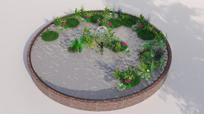 Tanque elevado de gabiões, redondo, diâmetro exterior 322 cm, altura 50 cm, dimensão da malha 5 x 5 cm, espessura da parede 15 cm