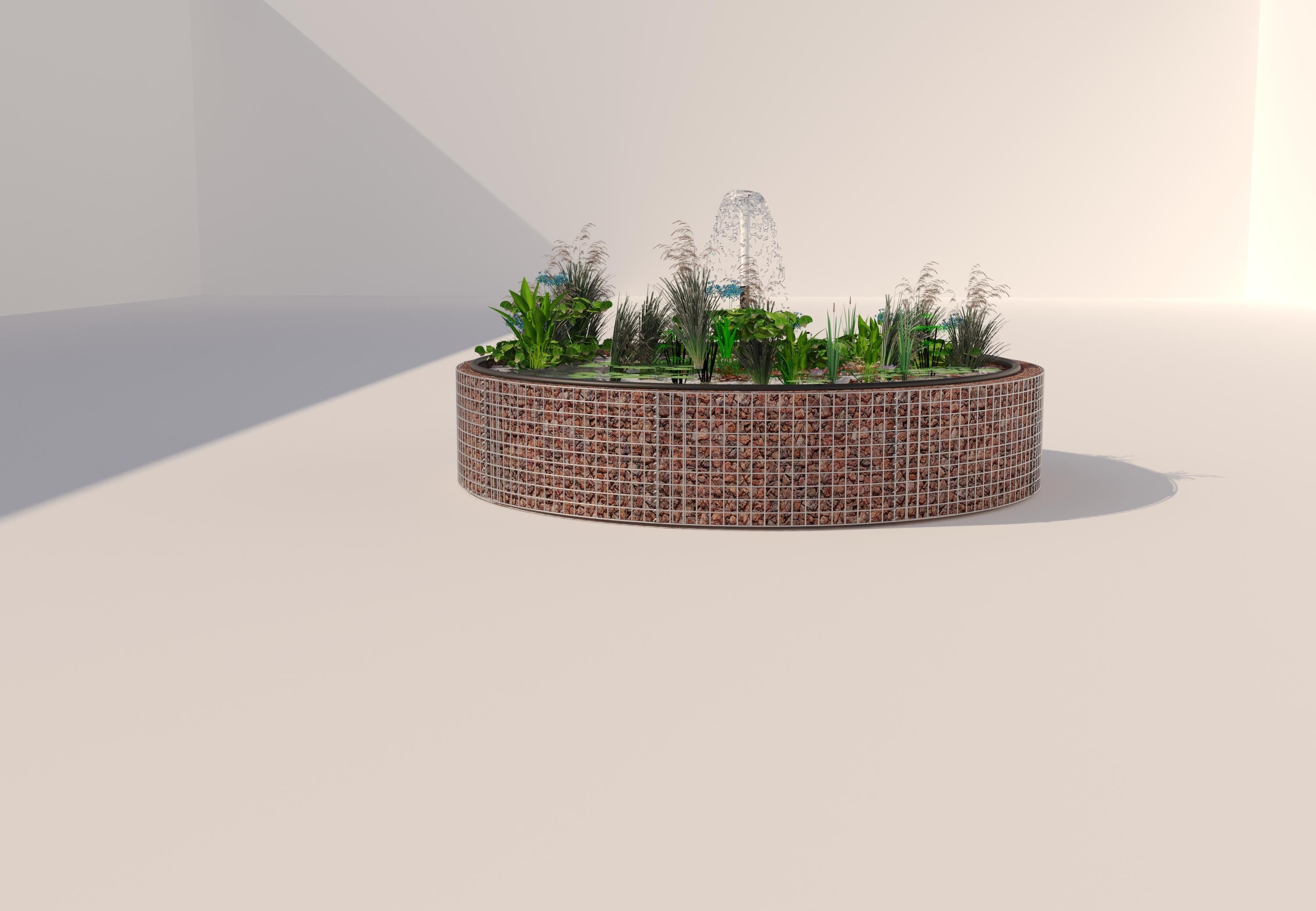 Estanque elevado de gaviones redondo, diámetro exterior 262 cm, altura 50 cm, luz de malla 5 x 5 cm, espesor de pared 15 cm