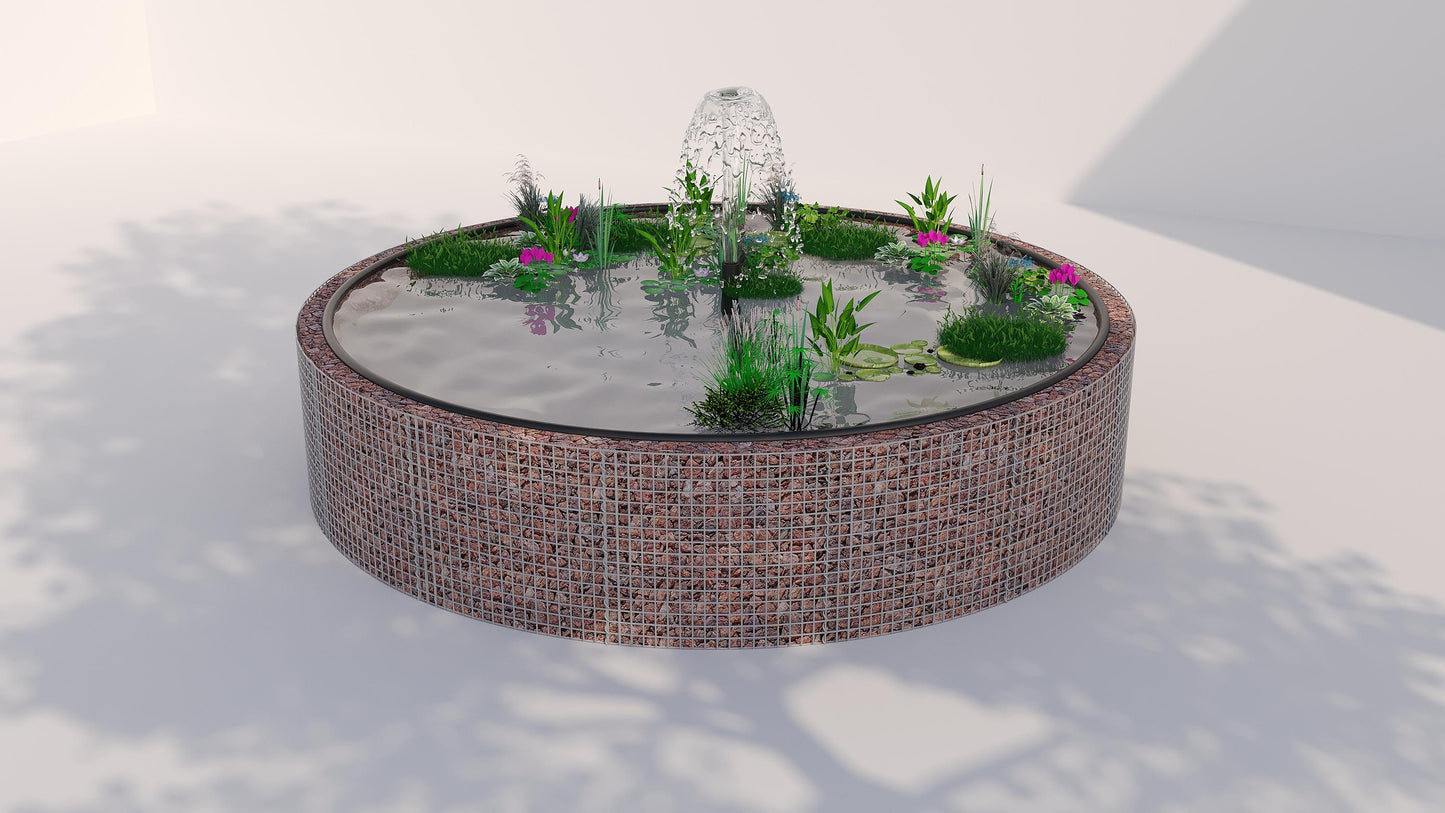 Tanque elevado de gabiões, redondo, diâmetro exterior 202 cm, altura 80 cm, dimensão da malha 5 x 5 cm, espessura da parede 15 cm